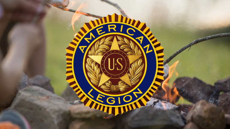 American Legion Logo over campfire