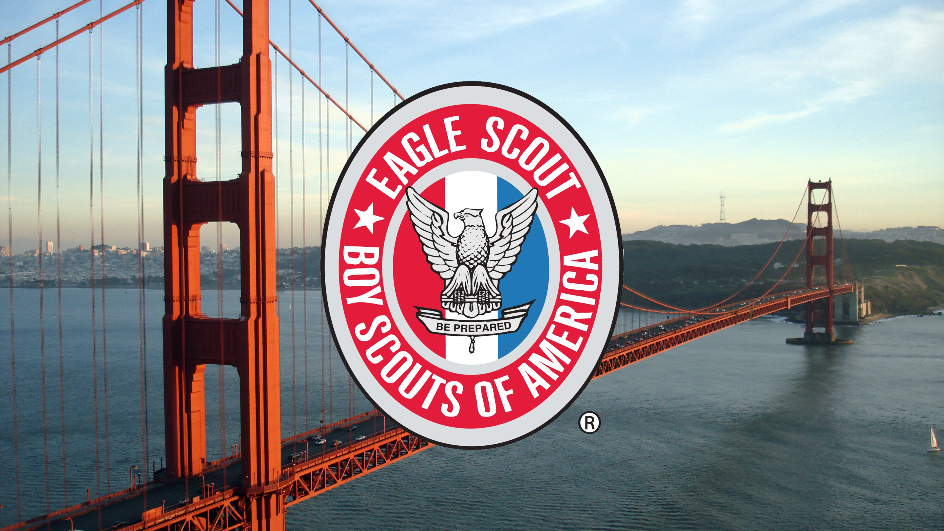 Eagle Scout Badge over Golden Gate Bridge